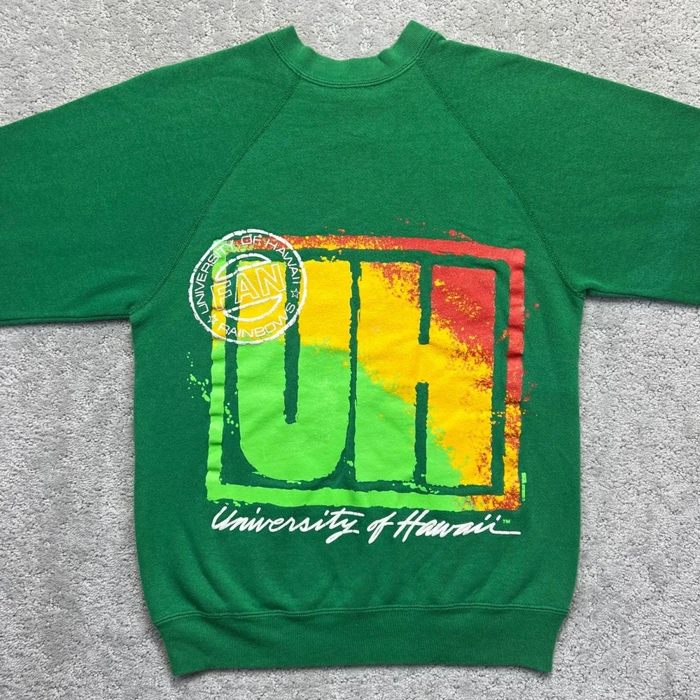 VINTAGE 90s University of Hawaii Rainbows Sweatshirt Sz S Green NCAA Raglan USA